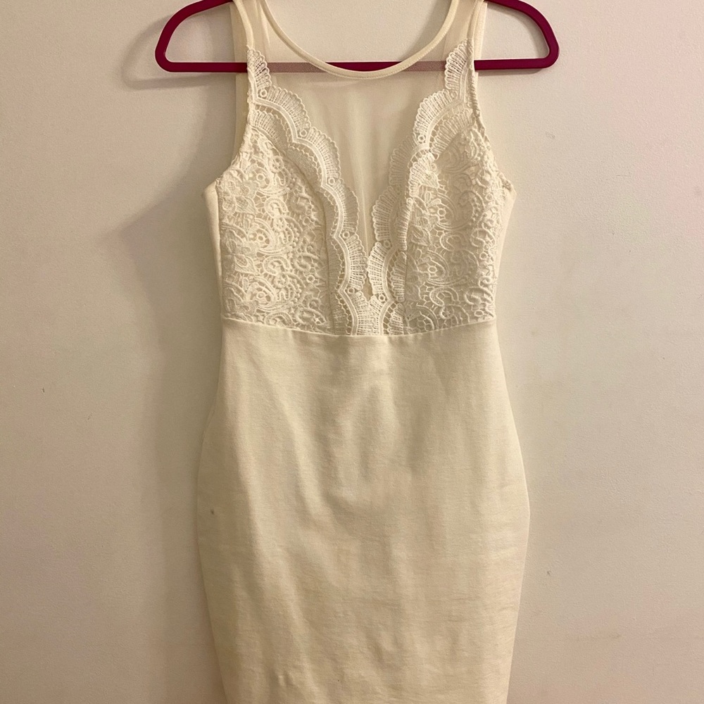 Lulus Ivory/White lace top bodycon dress